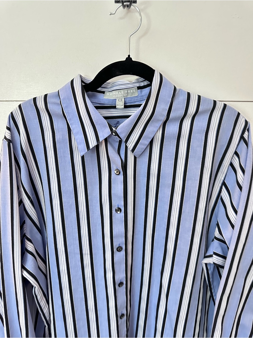Foxcroft 16W blue stripe classic wrinkle free long sleeve button down blouse - Picture 4 of 14